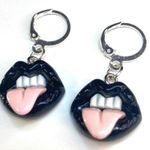 Unique Vintage Gothic Black and pink lips goth earrings , Y2K Grunge Boho drop and dangle earrings Multiple Photo 0
