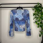 Y2K l.e.i. Printed Long Fluted Sleeve Cottagecore Fairy Boho size L Large Blue Photo 2