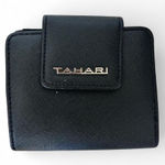 Tahari  Unisex Small Black Bifold Wallet RFID Protection Silver Logo - NWOT Photo 0