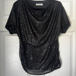 Grace Karin Grace Karen Short Sleeve Top Blouse Black Sequin Size Large Drapey Neck Photo 0
