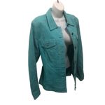 Denim & Company Aqua Leather Suede Jacket M Lined Pockets Full Button Up Fall Size M Photo 2