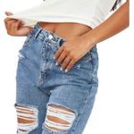 Pretty Little Thing Mid Blue Wash Distressed Mom Jeans Women's Size 8 Denim Photo 1