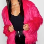 Boohoo Pink Shaggy Faux Fur Coat Photo 0