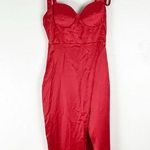 MICHEL LAPERLE Red Tie Shoulder Straps Front Split Back Lace Up Dress, Size 4 Photo 0