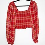 Free People Cherry Bomb Madrass Plaid Top Balloon Sleeve Women's Red Size M Photo 3