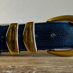 Amanda Smith Vintage 90s Blue Genuine Leather Golden Buckle Belt Size Large Photo 0
