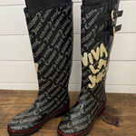 Juicy Couture Black Logo Tall Rain Boots Buckle Detail Women's Size 7 Photo 0