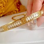 18K Gold Plated Zircon Nail Bangle Set Stainless Steel Flower Bracelet Womens Photo 5