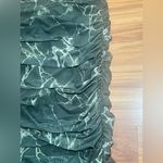 ZARA Deep Green Marble Print Mesh Ruched Midi Skirt Size Small Photo 5