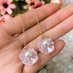 Pink Clam Shell With Pearl Dangle Drop Statement Earrings Photo 2