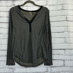 Akemi + Kin  Black Metallic Stripe V-Neck Long Sleeve Top Women’s Large Lurex Photo 0