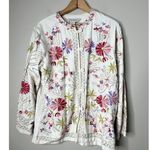 Vermont Country Store M Embroidered Floral Button Cardigan Boho Linen Romantic White Size M Photo 0