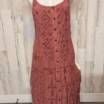 Spellbound NYC Boho Maxi Dress XL Brown Embroidered Button Front Rayon Pink Photo 3