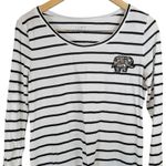 Loft Women's Striped Long Sleeve Top with Beaded Elephant Embellishment Size M Photo 2