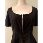Bebe Black‎ Peplum Top  shirt Gold Zipper Short Sleeve Y2K goth whimsi boho retro Photo 2