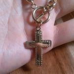 Cable Chain Cross Charm Ion Plated Yellow Gold Stainless Steel Bracelet (8 Inch) Photo 4