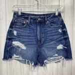 American Eagle  90s Boyfriend Distressed Raw Hem Frayed Denim Shorts size 0 Photo 2