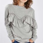 Topshop New  Sweatshirt Ruffle Front Long Sleeve Crewneck Size 6 Photo 0