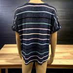 Democracy  Blue Multicolor Striped Twisted Hem Keyhole Knit Top Womens Medium Photo 3