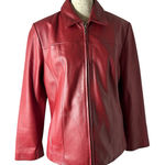 wilson's leather  Red Genuine Leather Jacket Womens Size L Zip Front Collared Photo 0