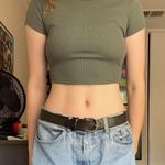 Alo Yoga  Green Cap Sleeve Ribbed Crop Top Dark Cactus Photo 0
