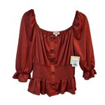 New MERAKI Orange Boho Blouse Women’s Top Button Accents Cinched Waist Sz M Size M Photo 4