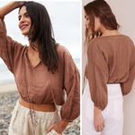 Bella Dahl  Linen Tie Front Peasant‎ Top Terracotta Brown Size M Photo 1
