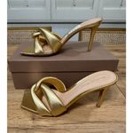 Gianvito Rossi Amour 85 Metallic Leather Mules Gold Silk Size 9.5 US 40 EU NIB Photo 3