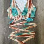 SheIn Wrap Crop Top Small Adjustable Aqua Teal Festival Party Photo 2