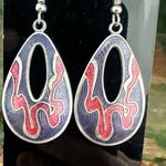 Vintage Cloisonné Abstract Teardrop Earrings Photo 1