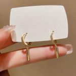 18K Gold Plated Circle Bar Dangle Drop Earrings for Women,Huggie Hoop Earrings Photo 4