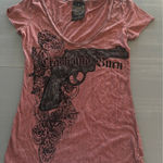 Crash and Burn Deep Vneck Embellished Gun Y2k Womens Size Small Pink Photo 0