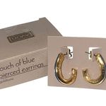 Vintage 1987 AVON Silvertone Touch of Blue Enamel Hoop Earring Pierced Bold Chic Silver Photo 2