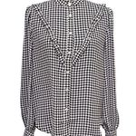 Ann Taylor Houndstooth Ruffle Neck Button Up Blouse Retro Cowgirl Small Photo 0