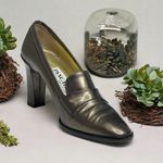 Vintage: Pancaldi ❁ Italian Leather Heeled Loafers ❁ Metallic Gunmetal ❁ 6M ❁ Size 6 Photo 14