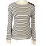 Ralph Lauren Lauren  Faux Suede Elbow Patch Long Sleeve Striped Top Size Small Photo 9