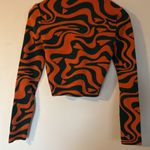 ZARA Abstract Print Cropped Sweater Small Green Orange Long Sleeve Knit Photo 9