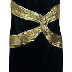 AJ Bari Black Gold Metallic Velvet Strapless Cocktail Party Dress 80s NWT Size 4 Photo 0