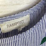 Passport Striped Embroidered Bell Sleeve Popover Shirt Medium Blue Photo 9