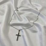 Minimalist Catholic Girl Silver Black Large Cross Pendant Necklace Photo 3