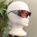 Y2K Gothic Whimsygoth Baddie Cyber Vixen Trendy Streetwear Brown cross sunglasses rhinestone silver bedazzled studs Grunge Gorpcore Zebra Striped Oversize Round White Black Photo 1