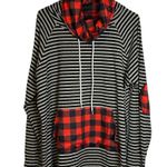 Hawthorne Red Black White Mixed Print Long Sleeve Cowl Neck Sweatshirt Size 3X Photo 0