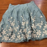 Talbots  Floral Embroidered Skirt 100% Linen Teal Lined Cottagecore Sz‎ 10 FLAW Photo 0