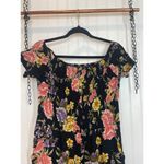 Nevena Rae Womens Jumpsuit Floral Multicolor Smocked Button Short Sleeve Size L Black Size L Photo 1