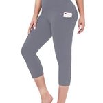 High Waist Yoga Pants with Pockets Workout Running Capri Leggings Dark Gray S Photo 0