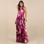 Lulus LULU’S Prime Poise Pink Multi Abstract Satin Halter Maxi Dress Photo 3