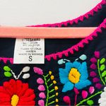 Woman’s Embroidered Mexican Blouse Puebla flowers navy blue size small Red Photo 1