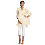 Chico's  Shirt Women 2X Yellow Embroidered Mix Maya Asymmetric Button‎ Down Flowy Photo 2