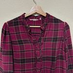 Soft Surroundings  Plaid Ruffle Shirt Womens Size S Flannel Soft Knit Top‎ Berry Photo 2