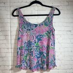 Lilly Pulitzer ✨ Floral Blue Tiger Sunrise Top Ruffle Trim Pink Blue Green Sz S Photo 3